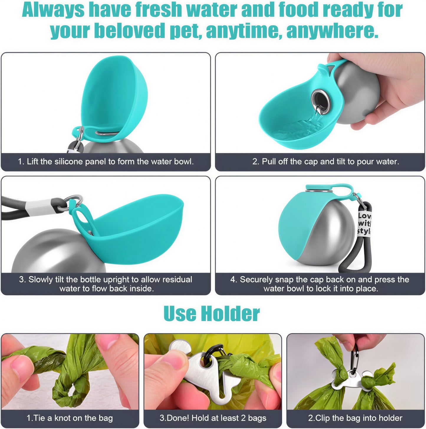 Borraccia per animali 2 in 1 in acciaio inox